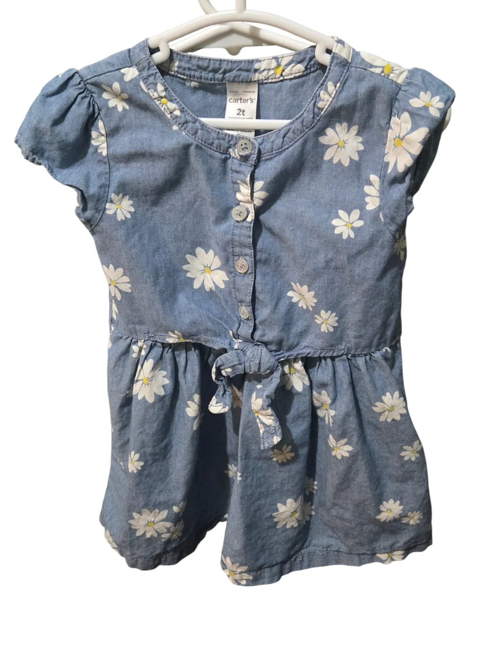 Carter's 2T Blue Chambray Daisy Floral Dress Toddler Girls Short Sleeve